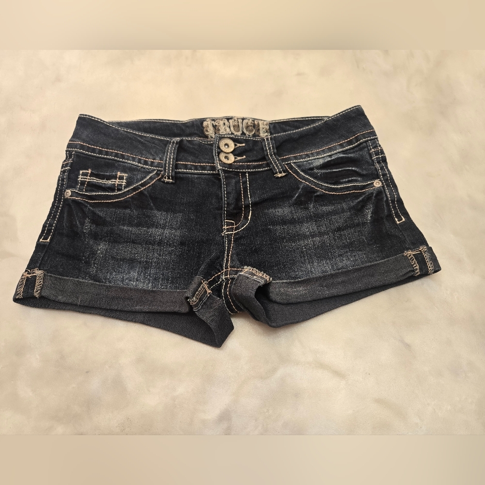 Truce Dark Wash Bling Back Pockets Short Denim Summer Shorts Size 7